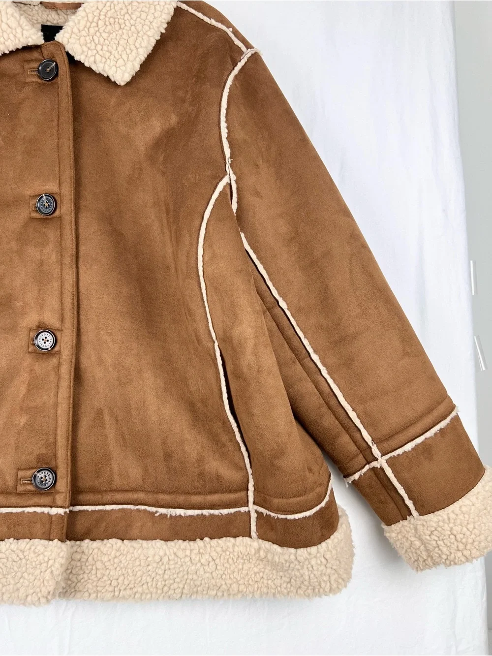 Talbots FAUX SHEARLING SHORT TEDDY COAT Plus 2X Brown Cozy Casual Chic